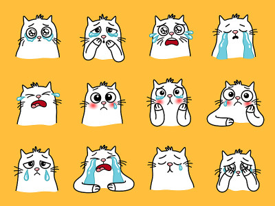 悲伤的猫emoji。卡通家庭动物大眼睛，可爱的情感爱宠物