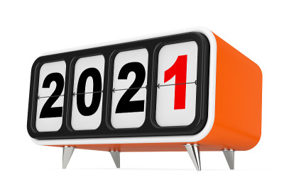Retro Flip Clock with 2021 New year Sign. 3d渲染