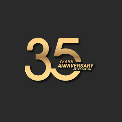 35周年设计库存插图。公司简介、小册子、传单、杂志、宣传册、海报、网页、请柬、贺卡等金周年庆典会徽设