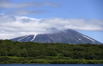 俄罗斯堪察加半岛火山鸟瞰图