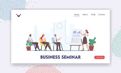 商务研讨会登录页面模板。公司领导或教练的性格指向图表和图表