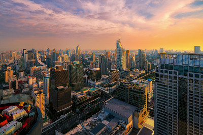 Ratchaprasong和Sukhumvit建筑区域的日落