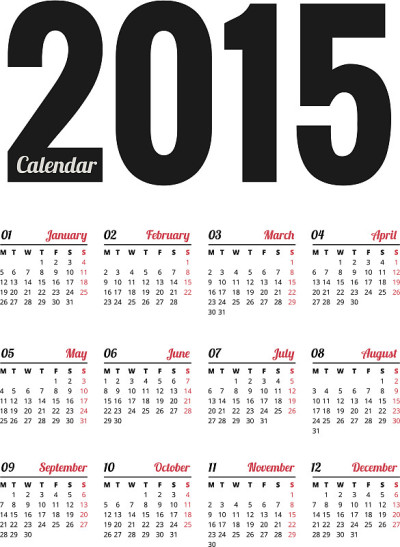 2015年日历。向量,插图