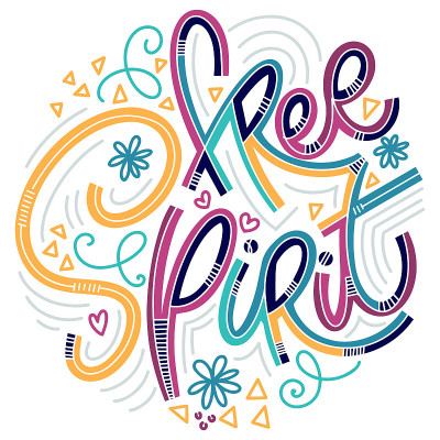 Free Spirit lettering in doodle style.