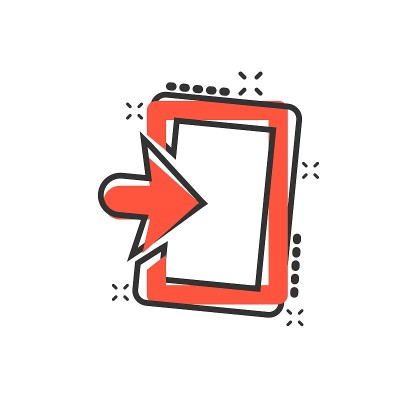 矢量卡通入口门图标在漫画风格。出口门概念插图象形图。门道门业喷溅效应概念。