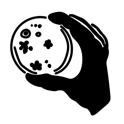 有盖培养皿的手的轮廓，实验室玻璃器皿中的微生物群，医学研究