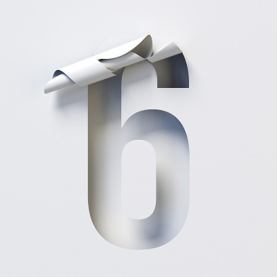 剪出卷曲纸字体3d渲染数字6