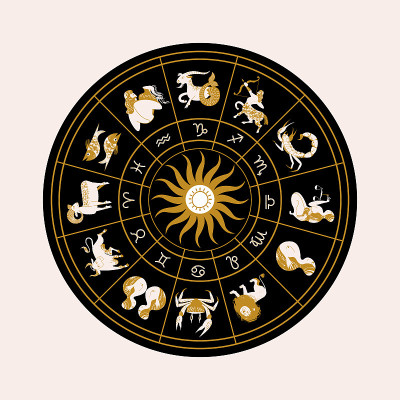 星座与占星学。黄道十二宫的星座轮。黄道圈。矢量插图。
