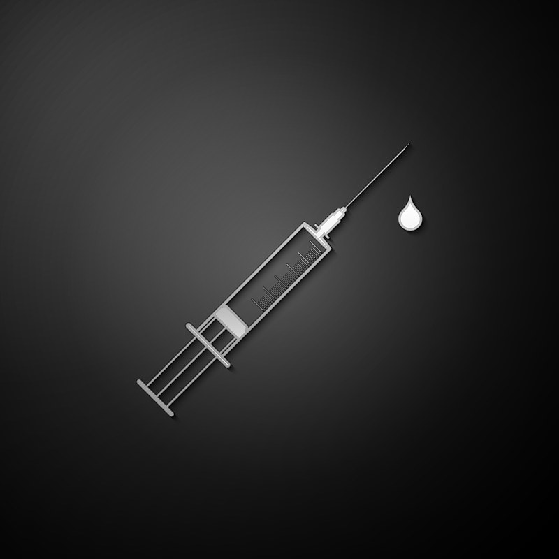 Silver Medical syringe with needle and drop icon i