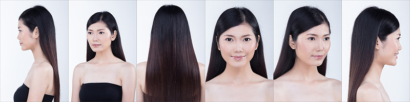 亚洲女人化妆后的发型。没有修饰，新鲜的脸