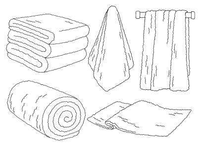 毛巾集图形黑白孤立素描插图矢量