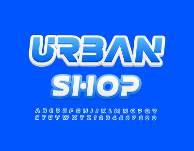 矢量现代标志城市商店。明亮的字母表字母和数字集