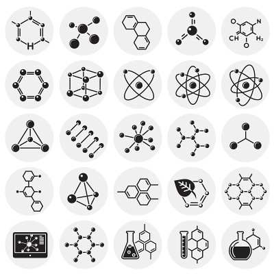 分子图标设置在圆形背景图形和网页设计。简单的矢量信号。网站按钮或手机应用的互联网概念符号。