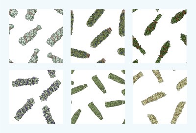 Sage smudge sticks hand-drawn boho seamless patter