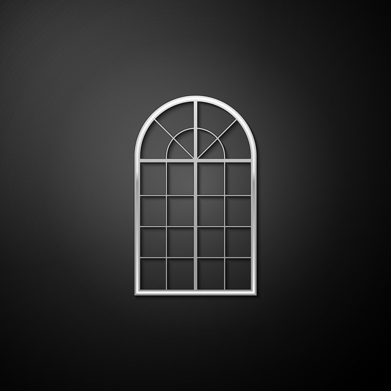 Silver Arched window icon isolated on black backgr