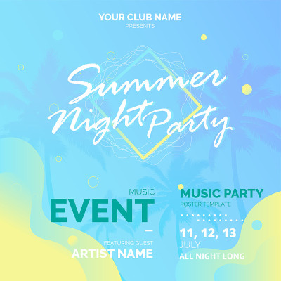 夏日晚会或俱乐部晚会宣传单的电子音乐封面。