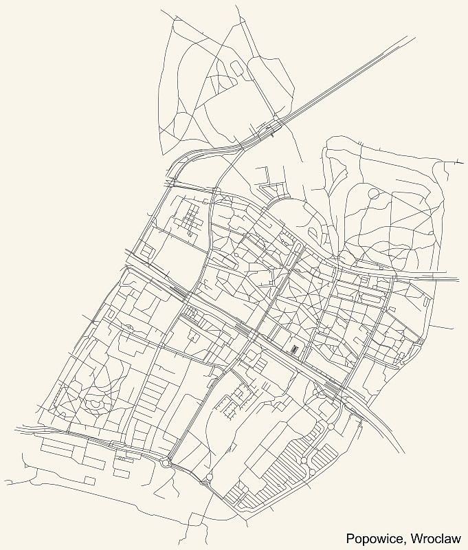 波兰弗罗茨瓦夫Popowice区街道道路图