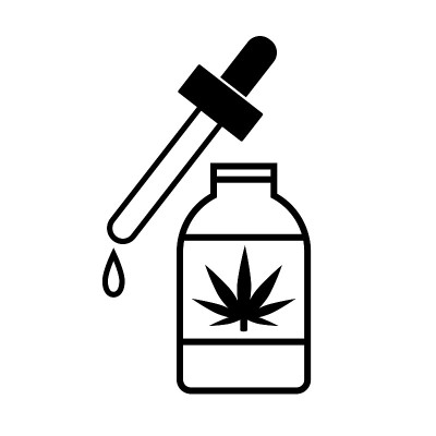 CBD石油插图。简单的线条艺术矢量与瓶子和滴管。