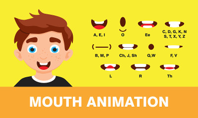 Boy mouth animation with different expressions in 