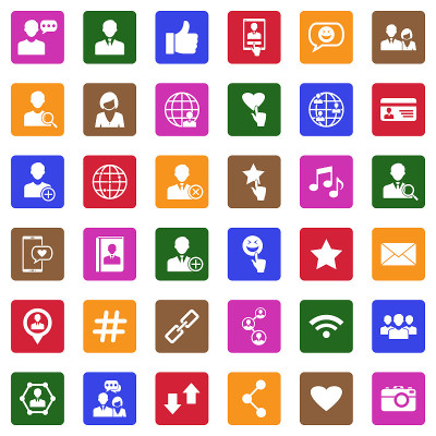 Social Media Icons. White Flat Design In Square. V