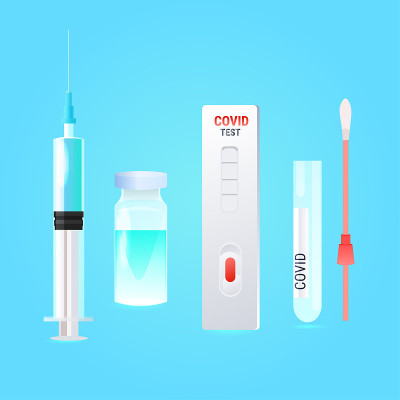 set syringe with covid-19 vaccine bottle swab nasa