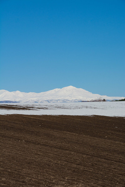 残雪和雪山的田野