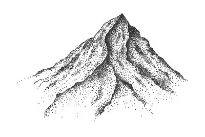 手绘山在点工作风格。向量。