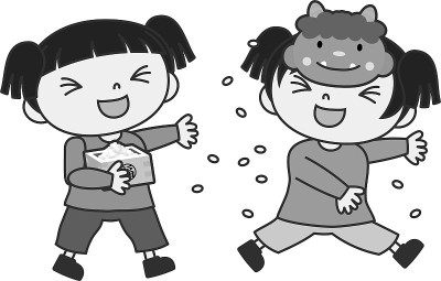 Monochrome Children throwing dried soy beans