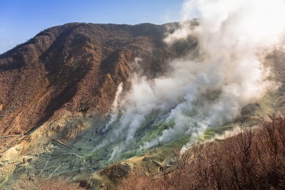 富士火山大浪谷活跃的硫磺喷口