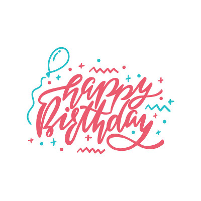 生日快乐手绘排版设计。手写的字体。周年矢量贺卡。