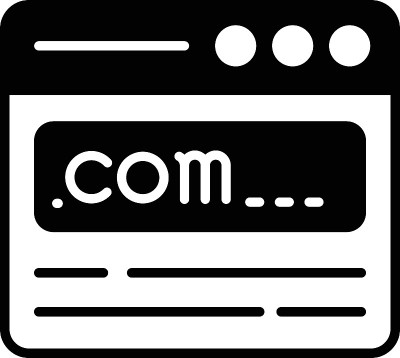 com域名url矢量图标设计，云计算和Web托管服务符号上的白色背景，Tld。com注册概念，域名注