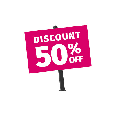 抽象矢量横幅销售。孤立的粉色板与折扣文本50%