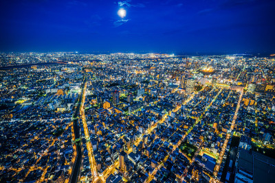 日本古都地区城市天际线空中夜景