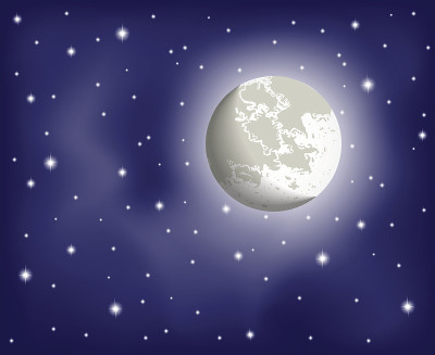 月亮和星星在晴朗的夜空中