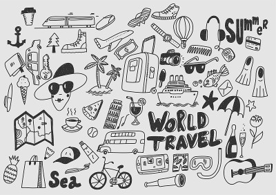 手绘涂鸦旅游符号旅游旅游