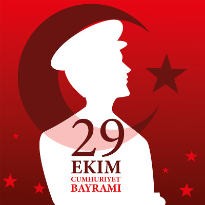 29 ekim cumhuriyet bayrami与白色土耳其阿塔图尔克人剪影月亮和星星矢量设计