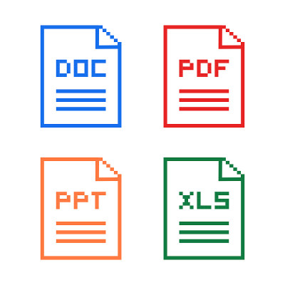 PDF、DOC、PPT、XLS文件类型。文件的格式和扩展。