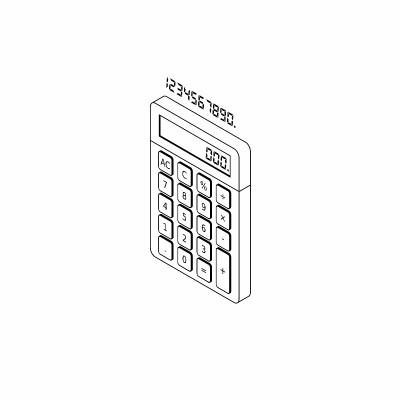 计算器和数字数字左视图黑色轮廓图标矢量等角。