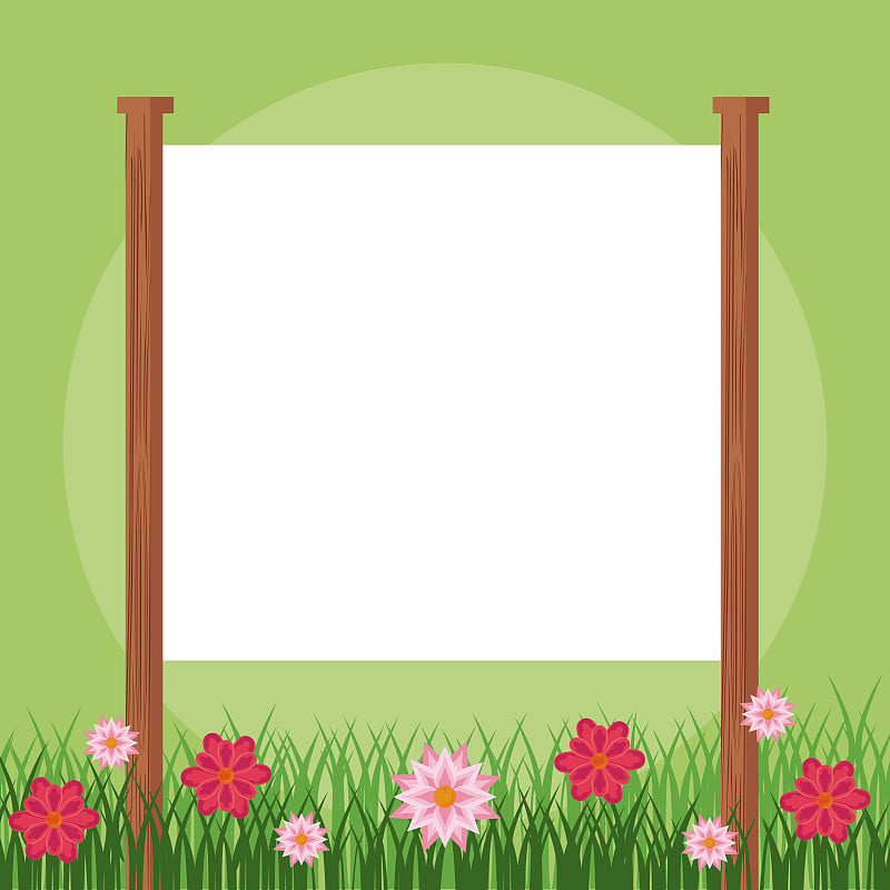 Blank sign in floral garden