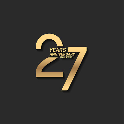 27周年设计图例。公司简介、小册子、传单、杂志、宣传册、海报、网页、请柬、贺卡等金周年庆典会徽设计