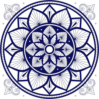 Portuguese tile pattern vector element with flower