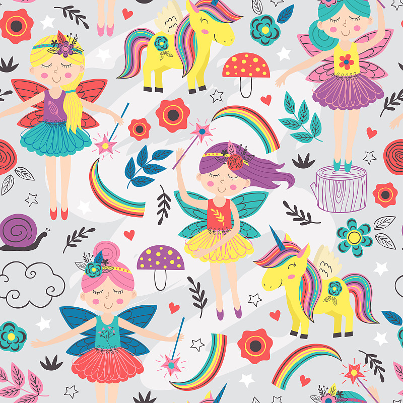 seamless pattern with  magic forest fairies