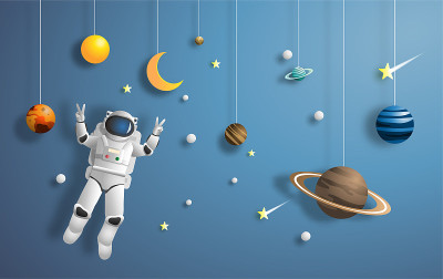 Paper art style of astronaut in outer space on mis