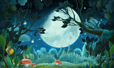 卡通场景与森林的夜晚-插图