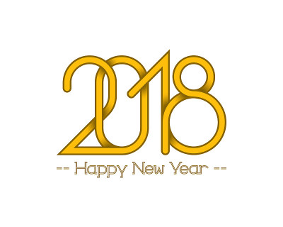黄色数字2018与新年快乐文字的贺卡设计。