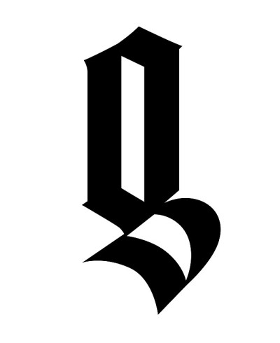 字母g，哥特式风格。向量。字母表。该符号孤立在白色背景上。书法和刻字。中世纪的拉丁字母。公司的标志。