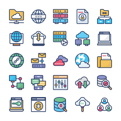 Network Hosting and Servers Flat Icons Set