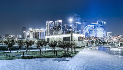 杭州城市建筑景观天际线夜景