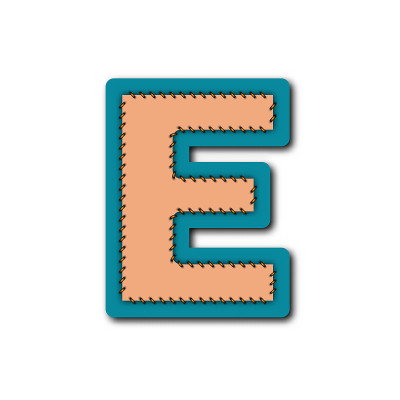字母E字符在刺绣贴片概念矢量图形的创意设计