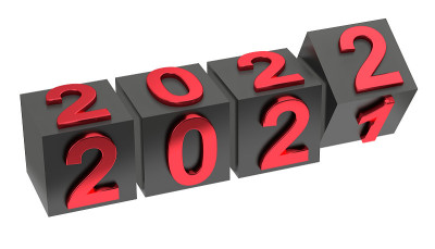 新年假期概念。编号为2022的立方体代替2021年。